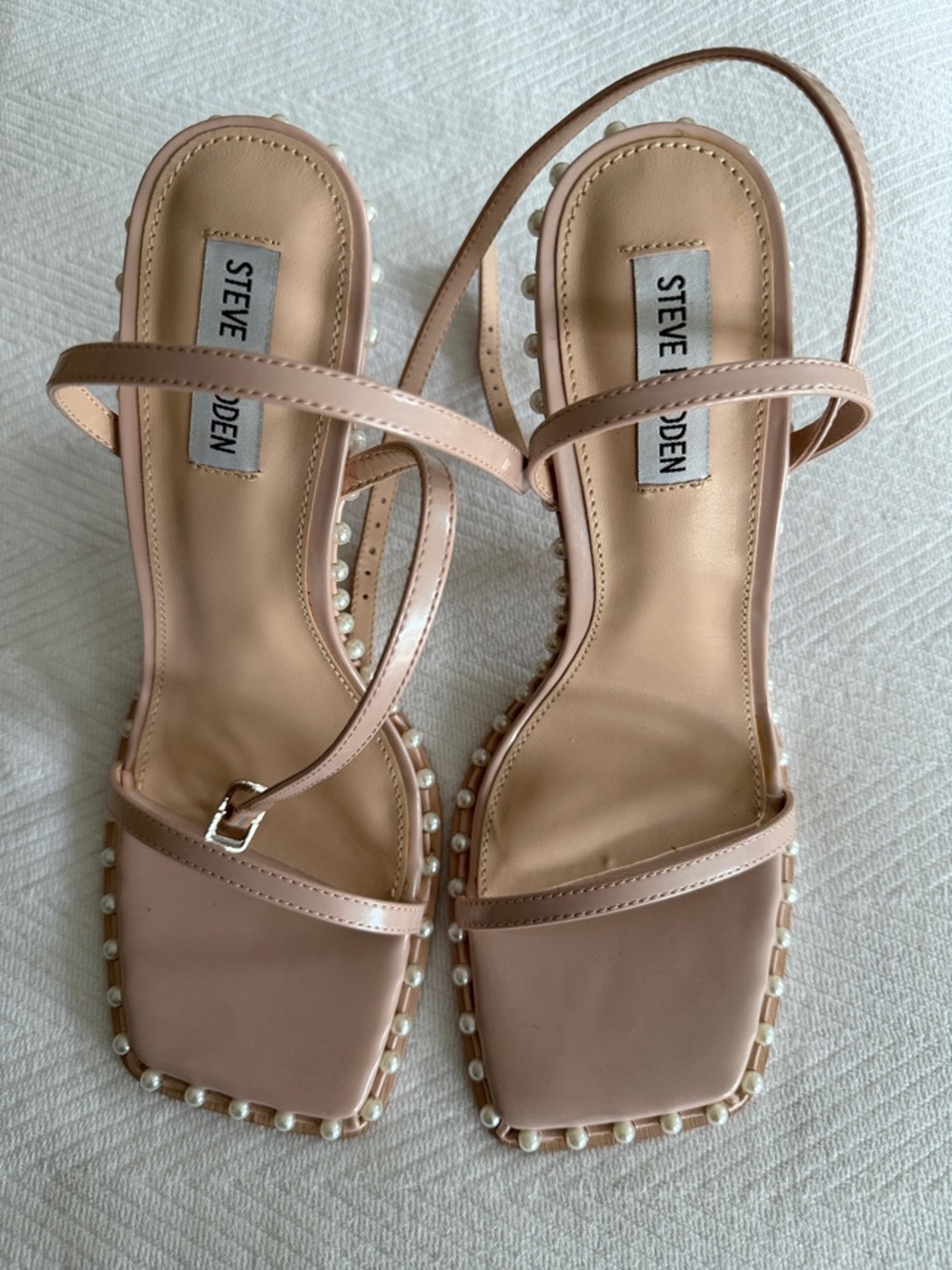Steve Madden Blush Pink Pearl-Trim Strappy Sandals